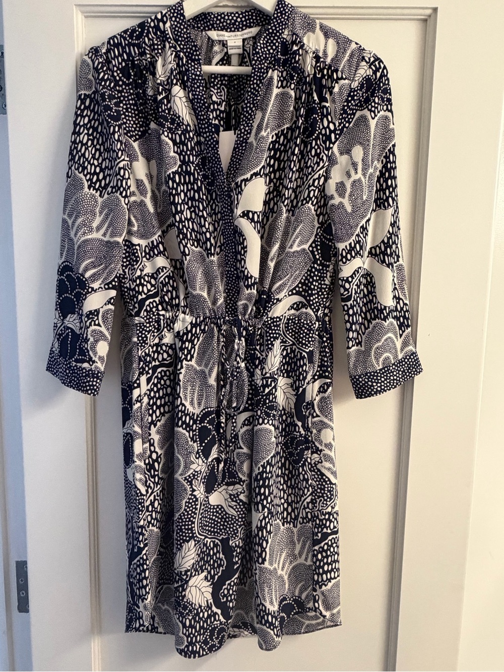 Diane Von Furstenberg Navy and White Printed Dress - Freya